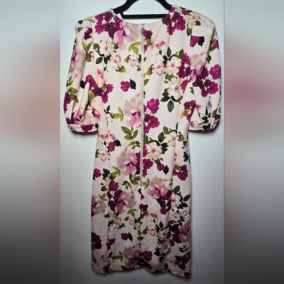 Calvin Klein Womens Dress Pink Floral V Neck A Line Sheath Size 6 - Picture 5 of 16